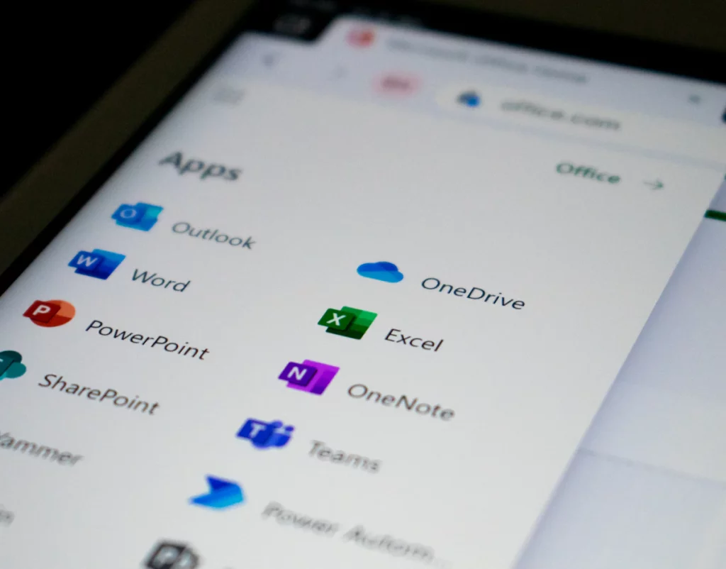 Applications Microsoft 365 sur un écran